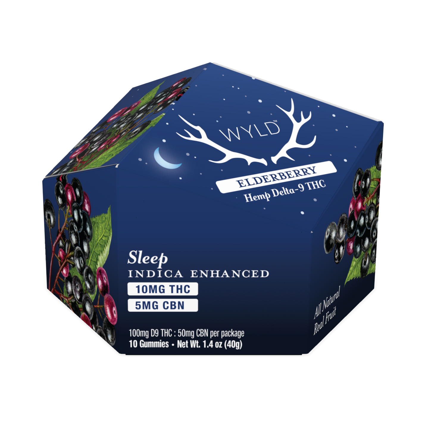Wyld Hemp Delta 9 THC & CBN Elderberry Gummies for sleep. Package of 10 gummies.