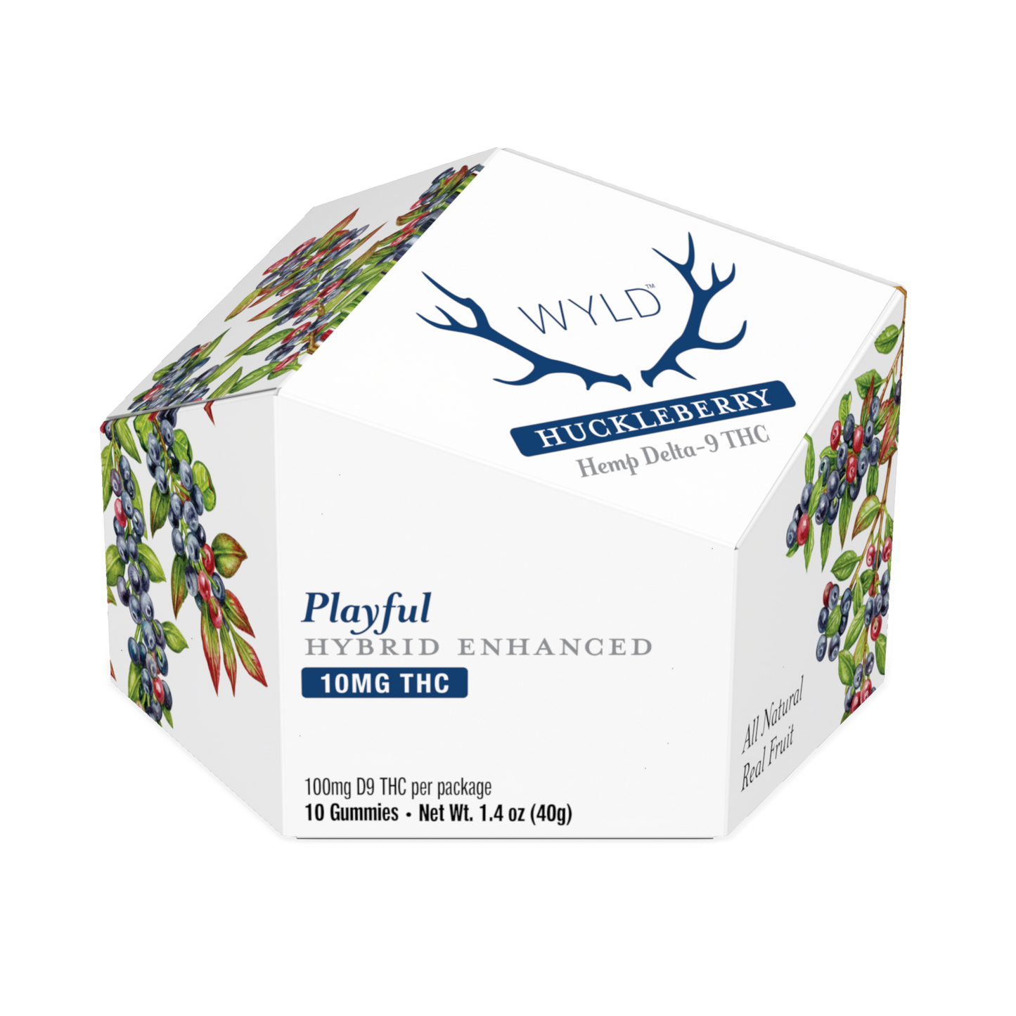 Wyld Huckleberry Hemp Delta-9 THC Gummies in a 10 piece package.