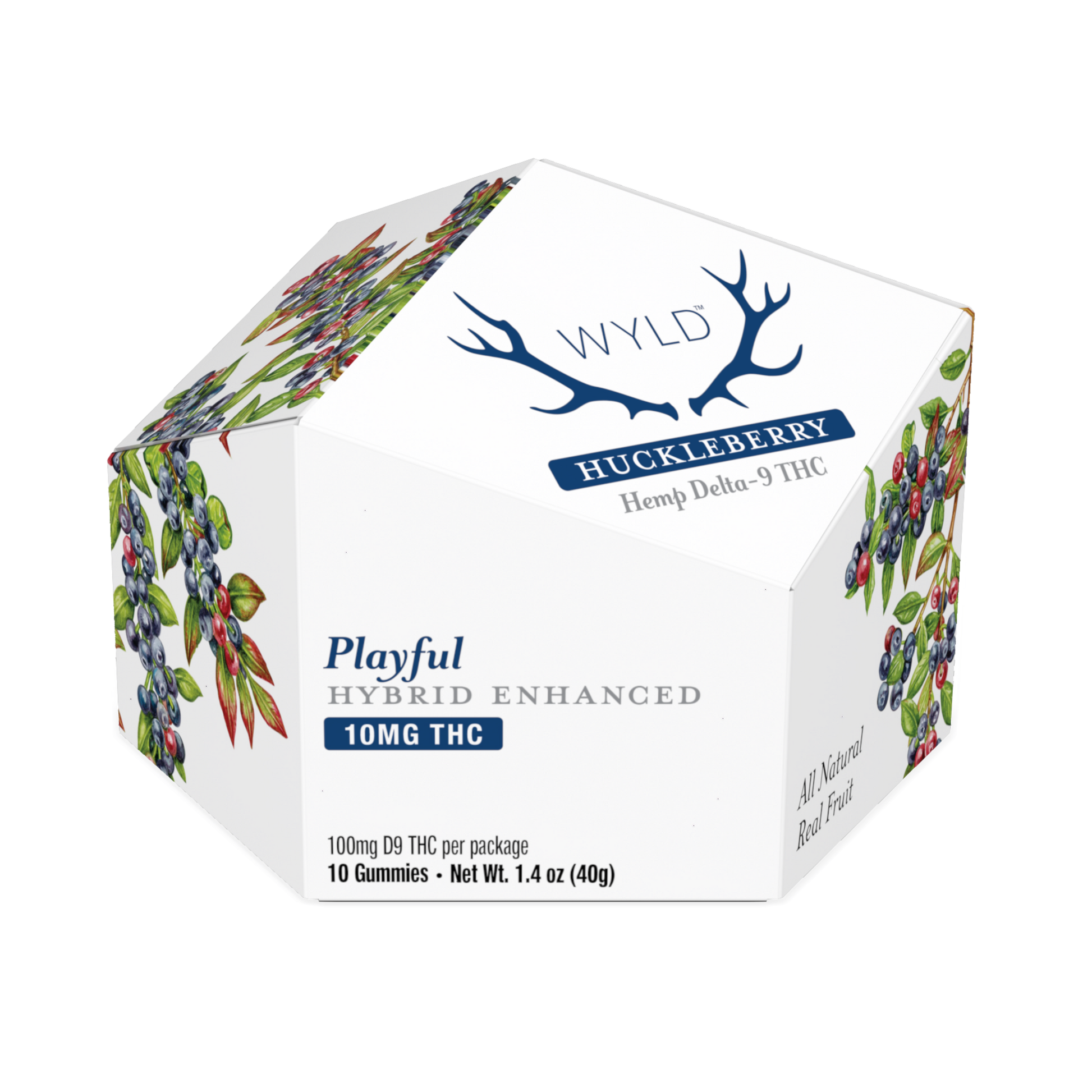 Wyld Huckleberry Hemp Delta-9 THC Gummies in a 10 piece package.
