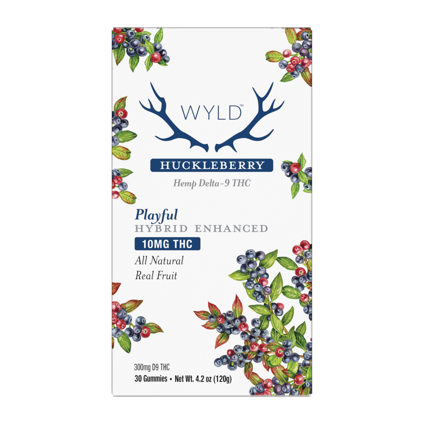 Wyld Huckleberry Hemp Delta-9 THC Gummies in a 30 piece package.