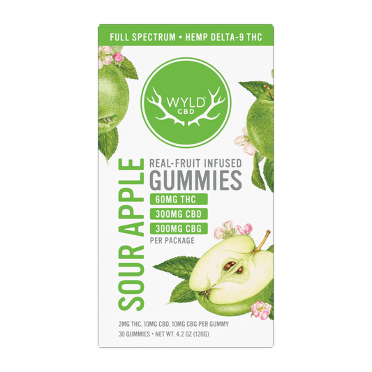 Wyld Sour Apple Low-Dose Gummies in a 30 gummy package.