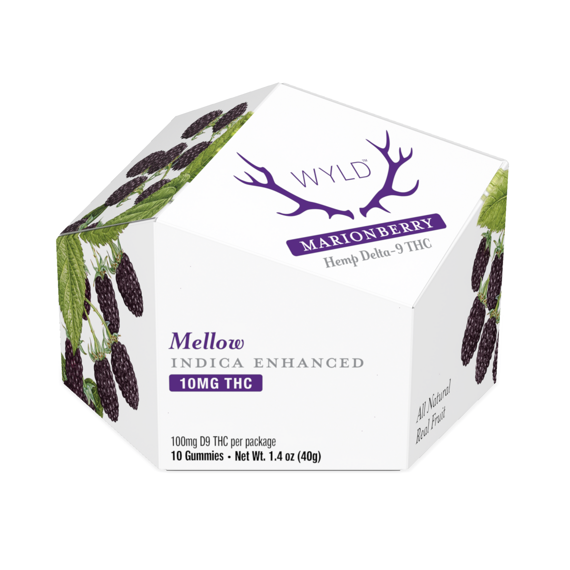 Wyld Marionberry Hemp Delta-9 THC Gummies in a 10 gummy container.