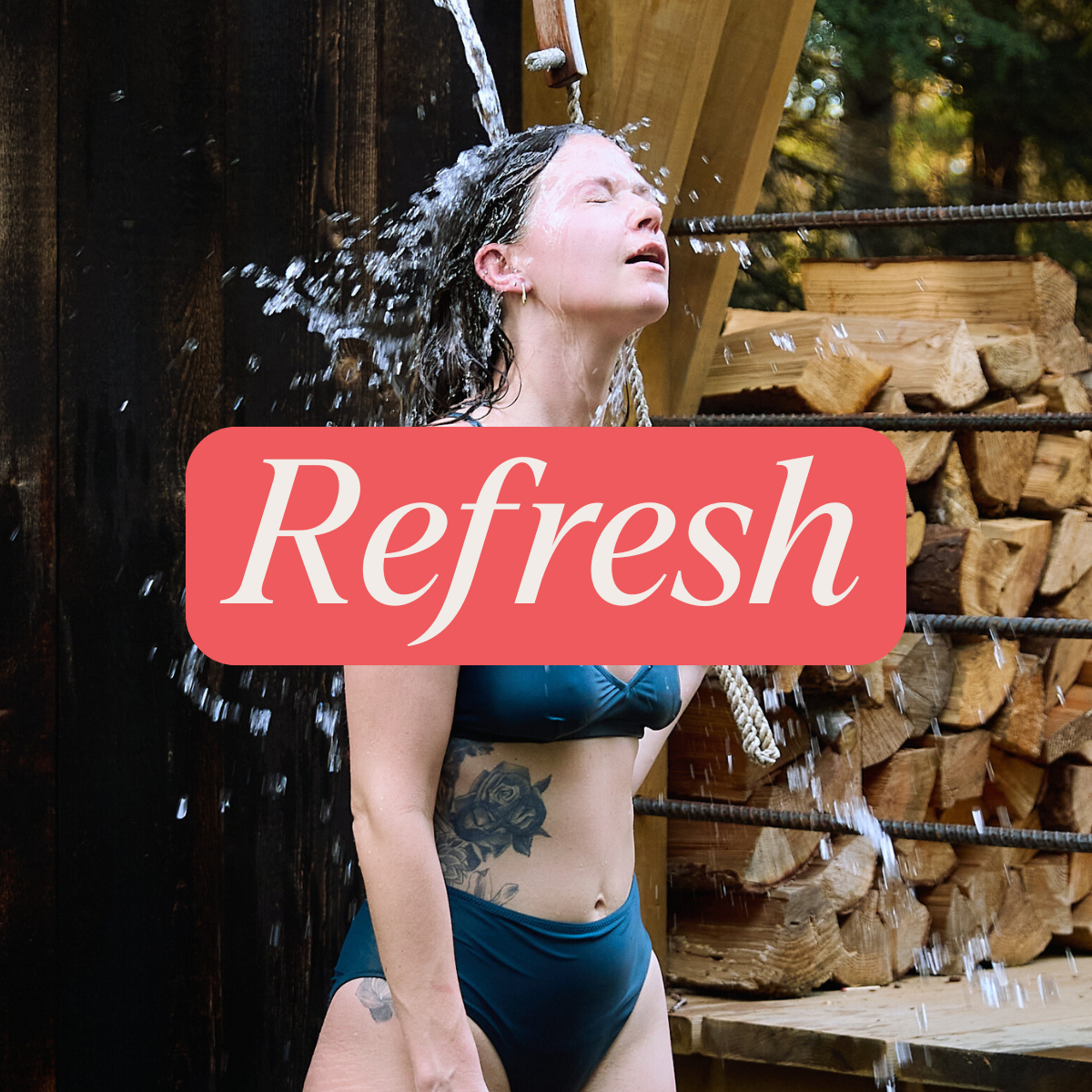 Wyld Hemp creative illustrating a person at a spa with a pink banner that says 'Refresh' in white lettering.