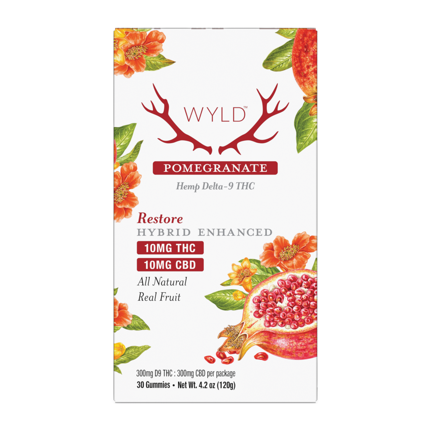 Wyld Pomegranate Hemp Delta-9 THC Gummies in a 30ct package.