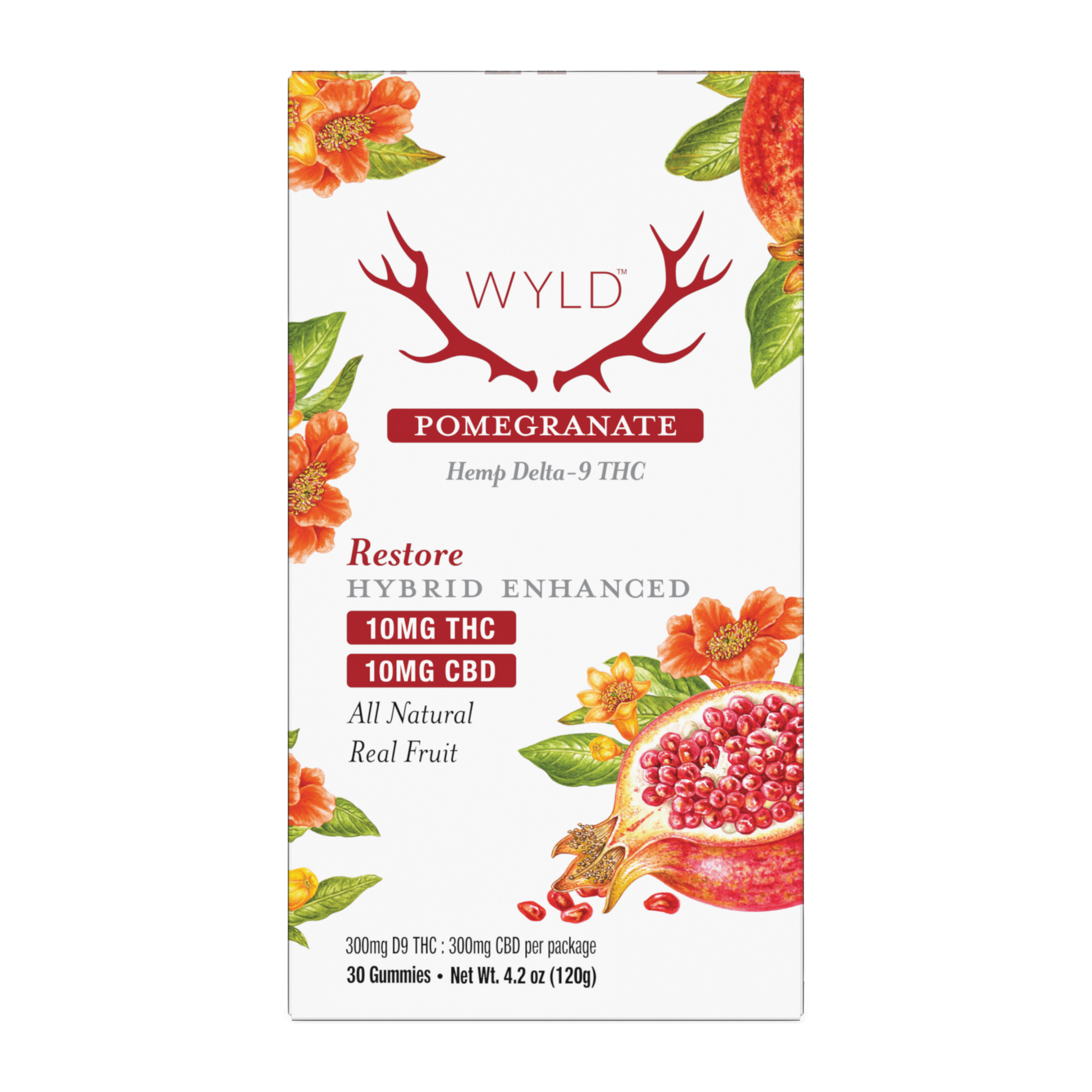 Wyld Pomegranate Hemp Delta-9 THC Gummies in a 30ct package.