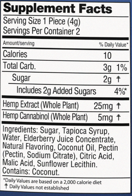 Elderberry CBD:CBN Gummies | 2-Pack nutrition facts