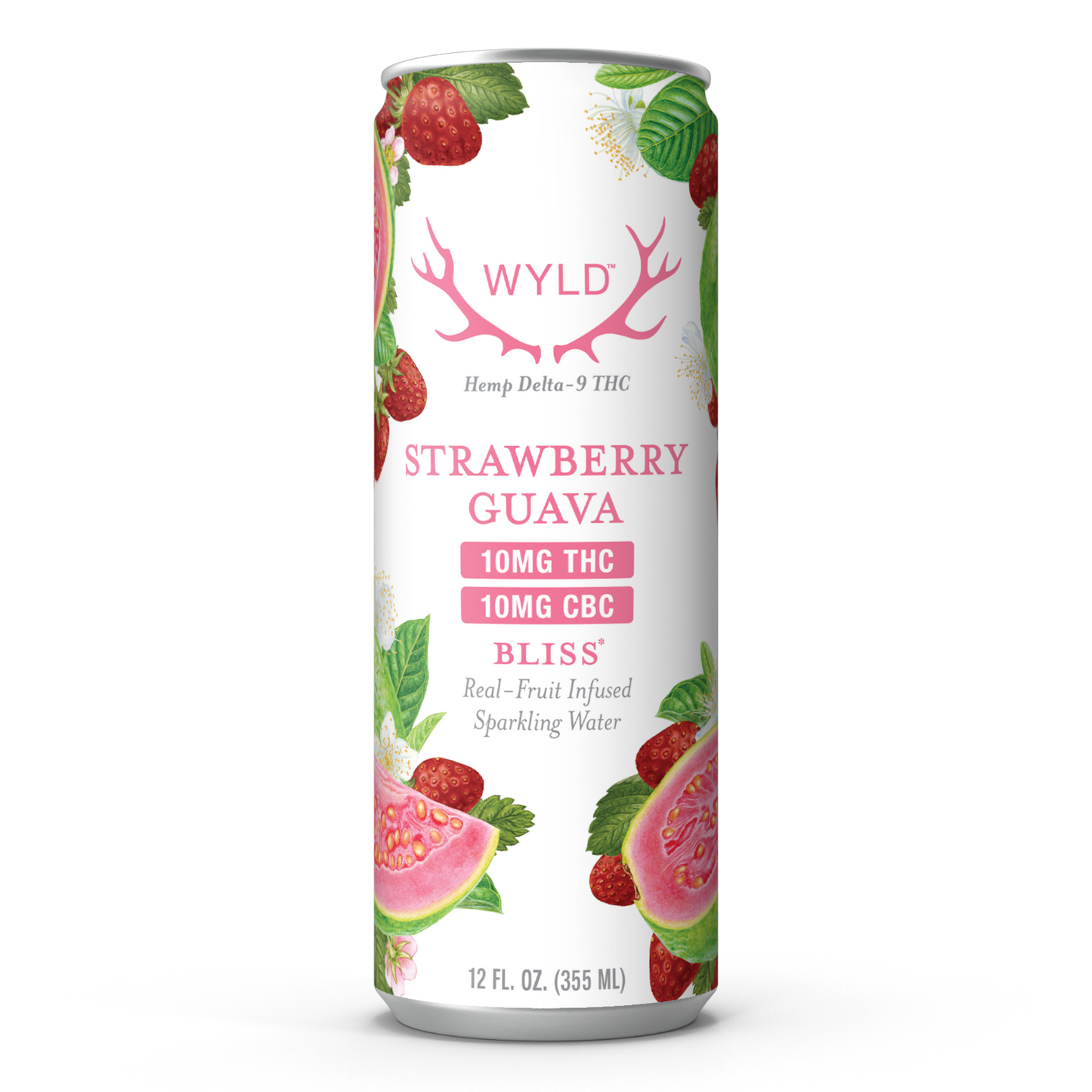 Wyld Hemp Strawberry Guava Delta-9 THC & CBC Sparkling Water in a 12oz can.