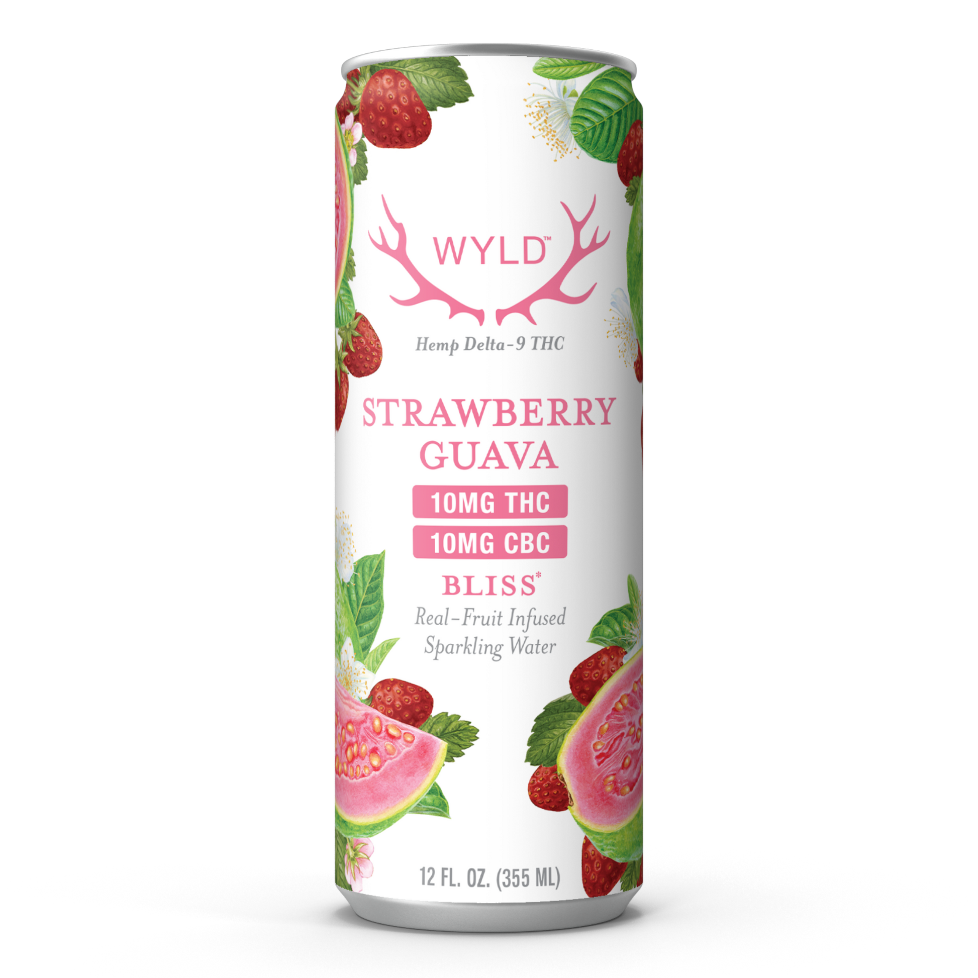 Wyld Hemp Strawberry Guava Delta-9 THC & CBC Sparkling Water in a 12oz can.