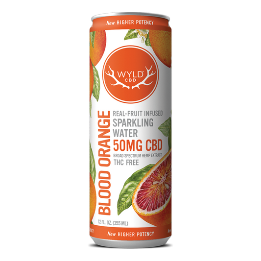 Wyld CBD Blood Orange Sparkling Water with 50mg of CBD in a 12 ounce can.