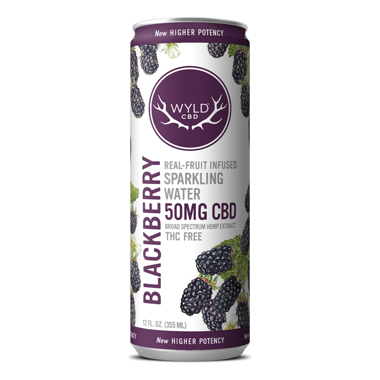 Wyld CBD Blackberry Sparkling Water with 50mg of CBD in a 12 oz. can.