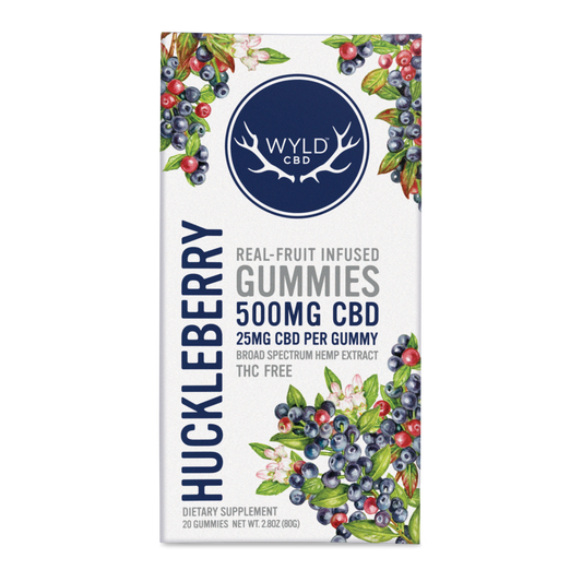 Wyld Huckleberry CBD Gummies in a 20 count package.