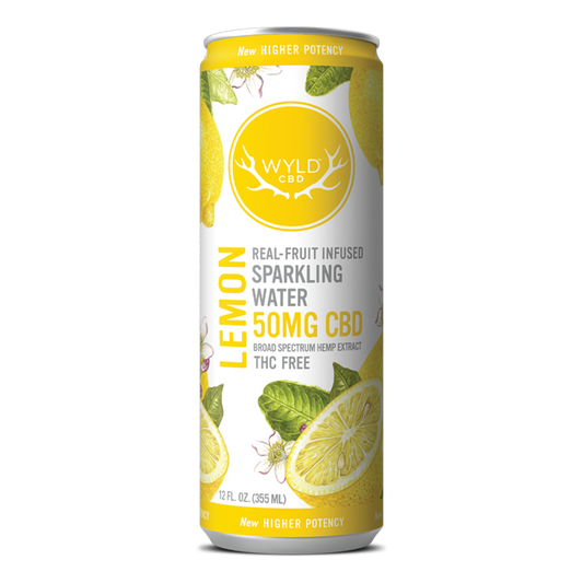 Wyld Lemon Sparkling Water with 50mg of CBD in a 12 ounce can.