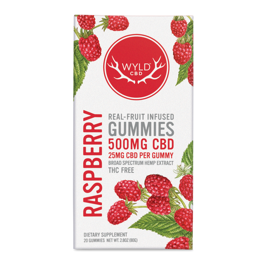 Wyld Raspberry CBD Gummies in a 20 piece package.