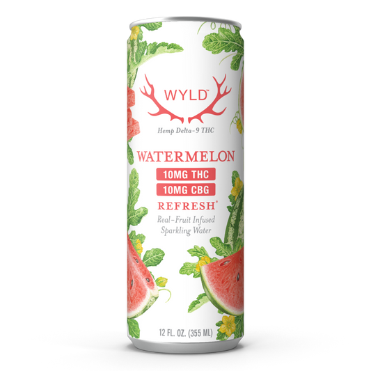 Wyld Hemp Watermelon Sparkling Water with 10mg of Hemp Delta-9 THC and 10 mg of CBG in a 12oz can