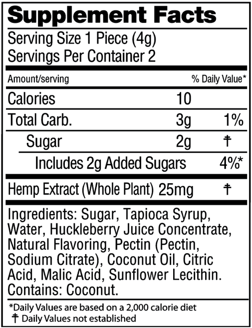 Huckleberry CBD Gummies | 2-Pack nutrition facts