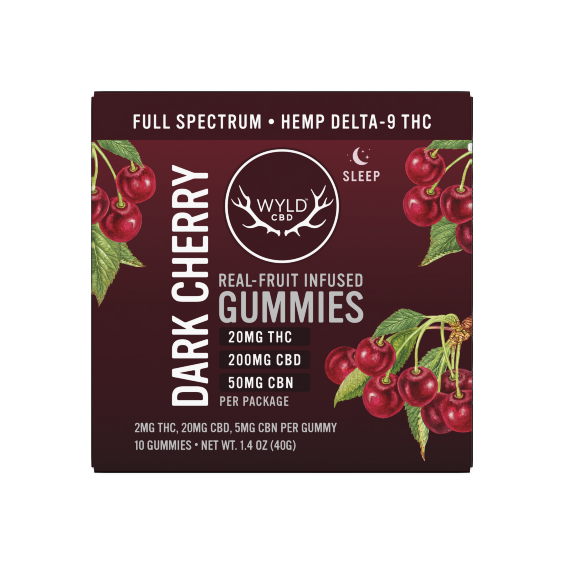 Low-dose Wyld Dark Cherry Gummies in a 10 gummy package.