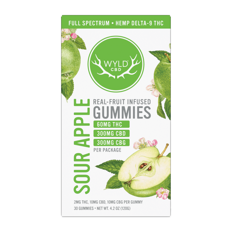 Wyld Sour Apple Low-Dose Gummies in a 30 gummy package.