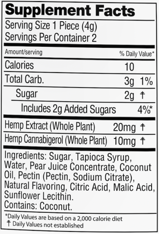 Pear CBD:CBG Gummies | 2-Pack nutrition facts