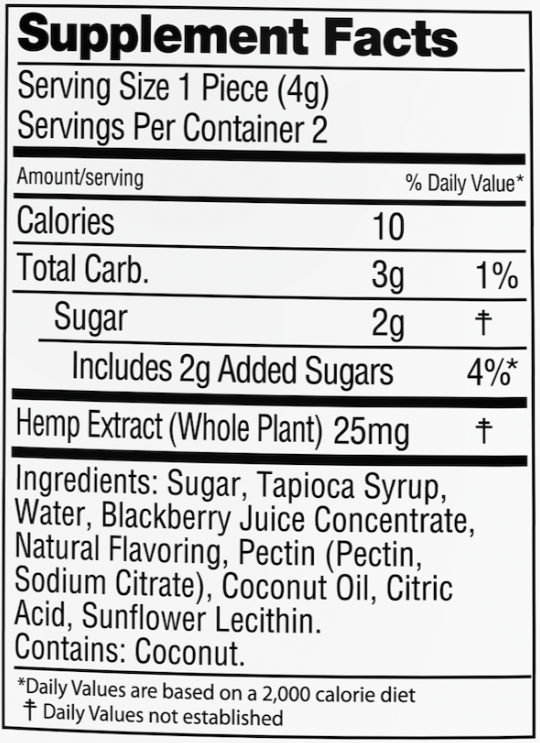 Blackberry CBD Gummies | 2-Pack nutrition facts