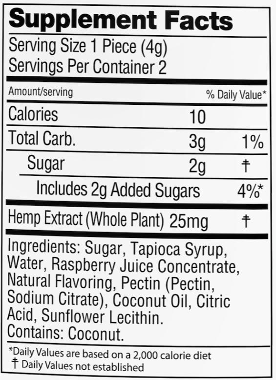 Raspberry CBD Gummies | 2-Pack nutrition facts
