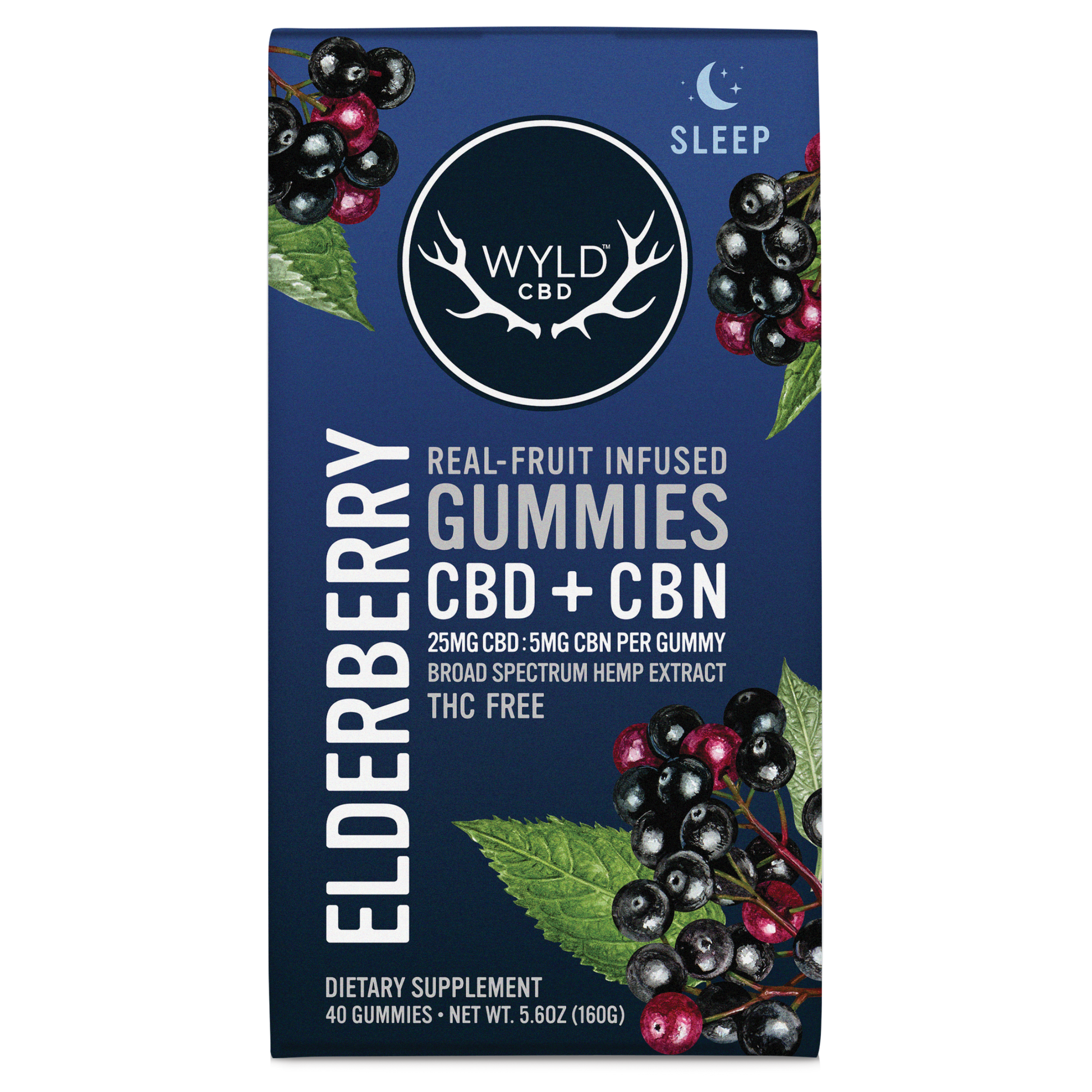 Wyld CBD Elderberry Gummies 40 piece package made with real fruit and infused with CBD and CBN for sleep. 