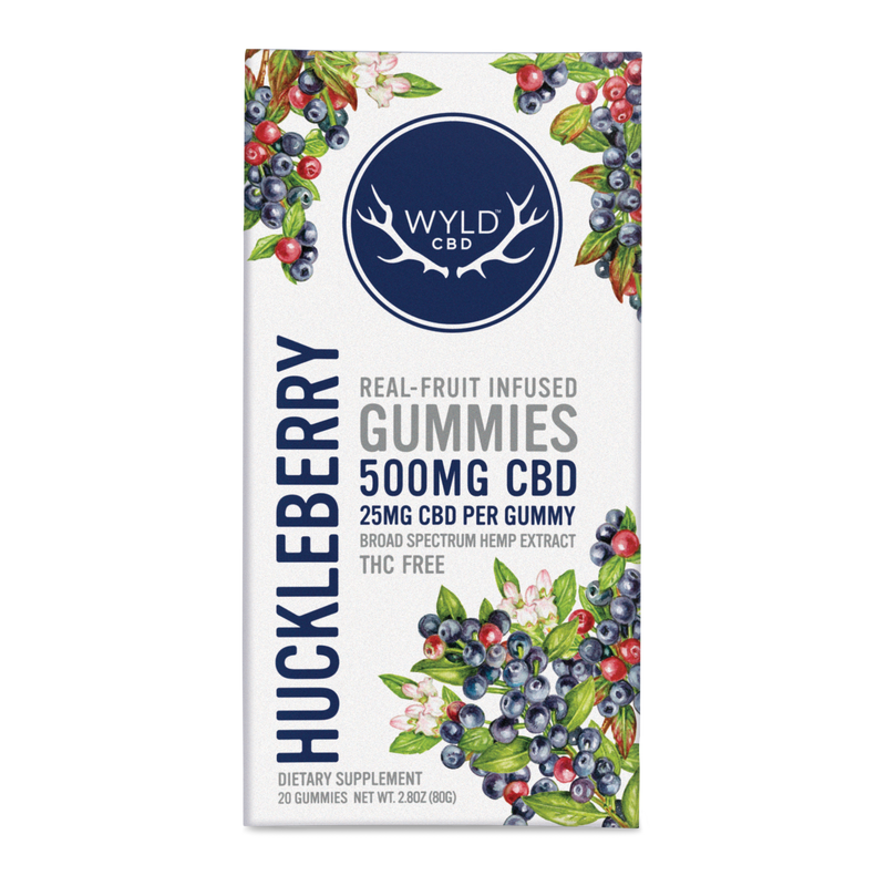 Wyld Huckleberry CBD Gummies in a 20 count package.
