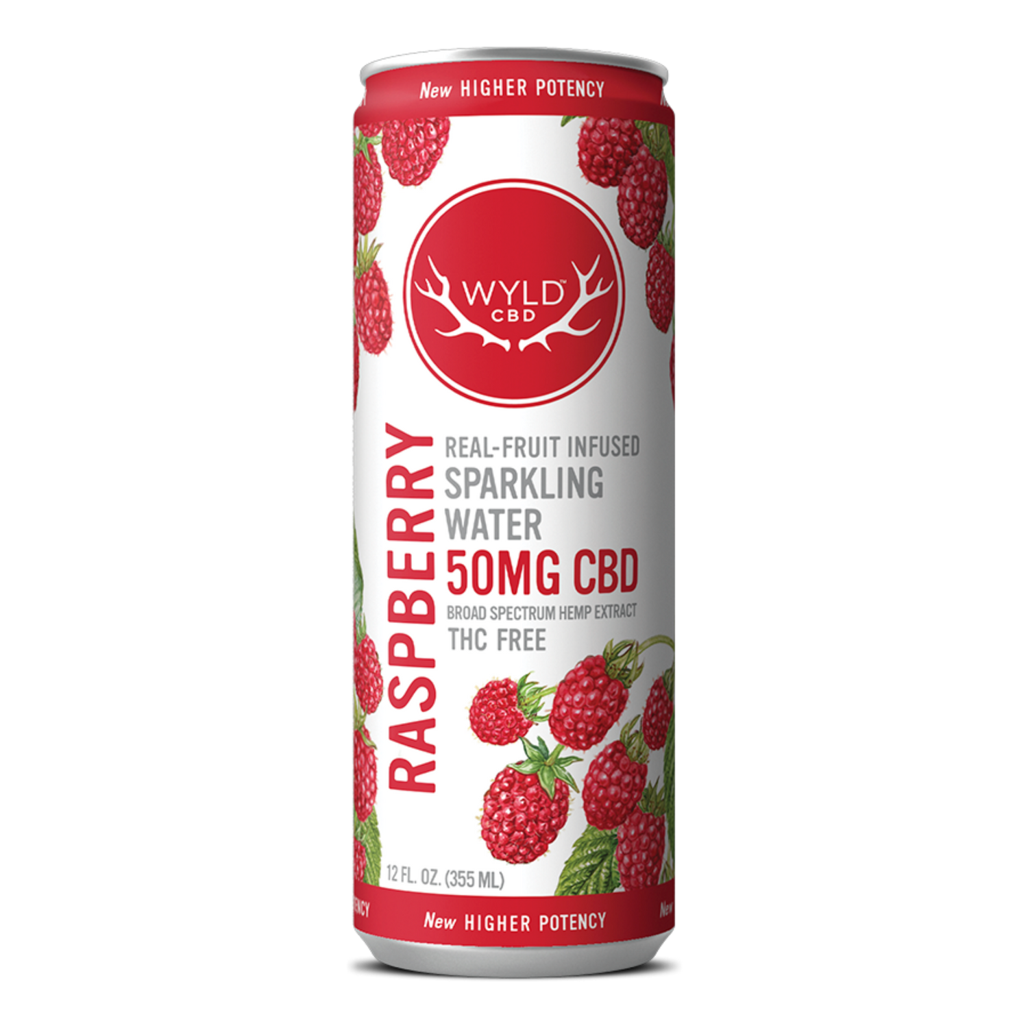 Wyld Raspberry Sparkling Water with 50mg of CBD in a 12 ounce can.