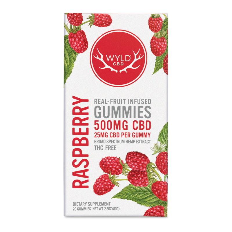 Wyld Raspberry CBD Gummies in a 20 piece package.