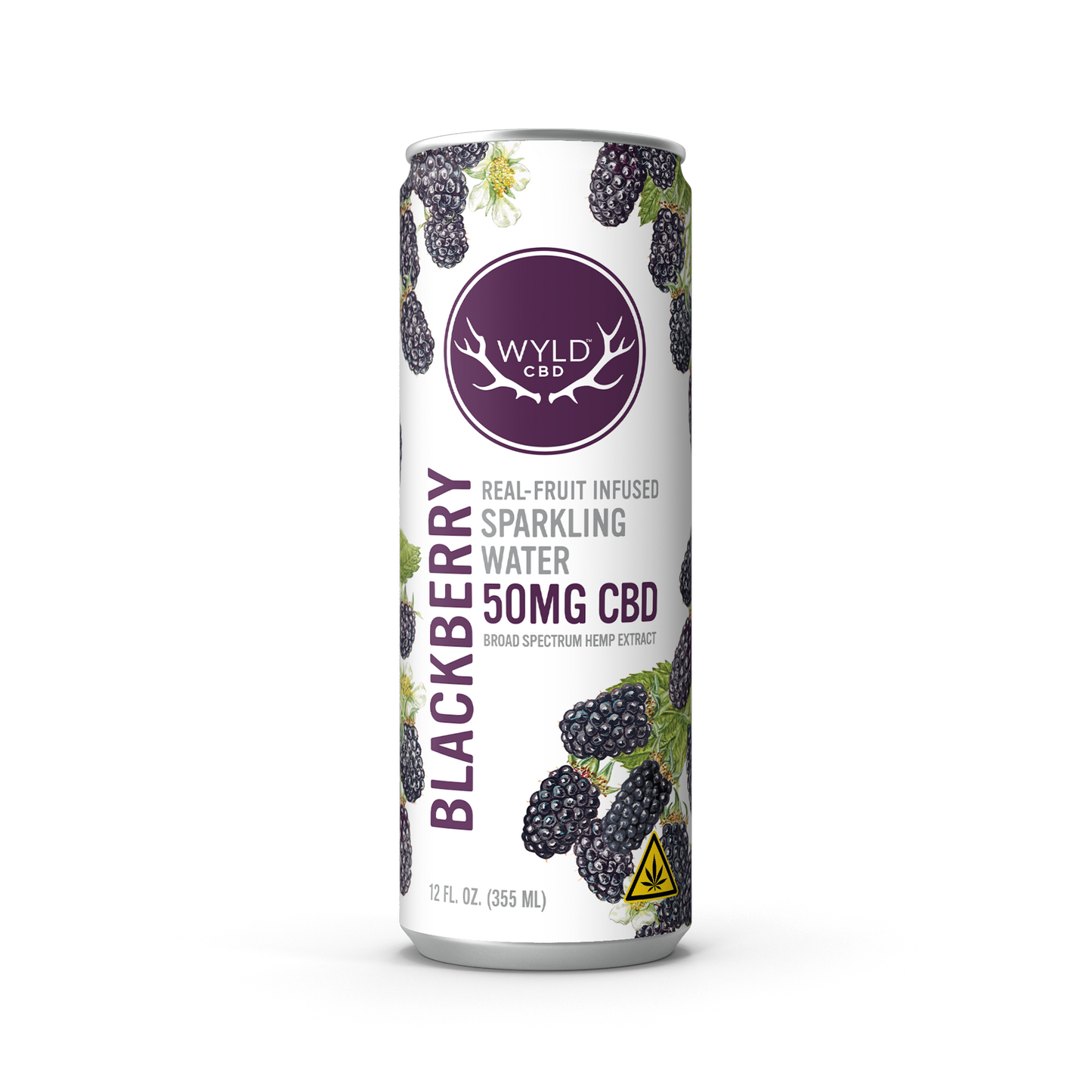 Wyld CBD Blackberry Sparkling Water with 50mg of CBD in a 12 oz. can.