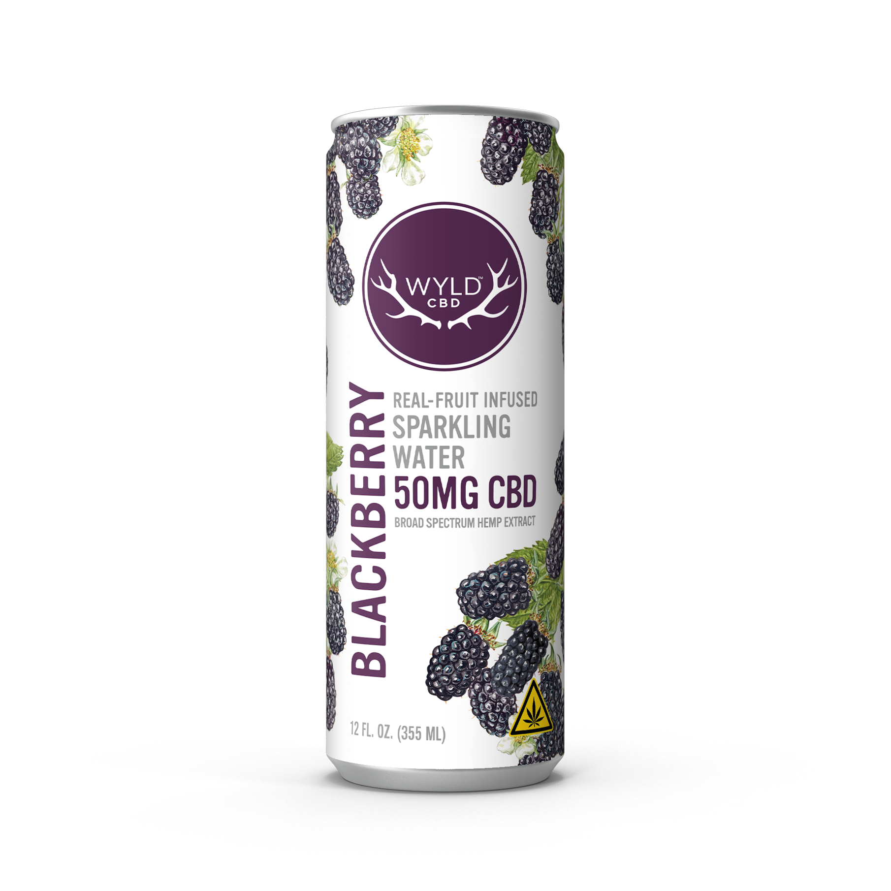 Wyld CBD Blackberry Sparkling Water with 50mg of CBD in a 12 oz. can.