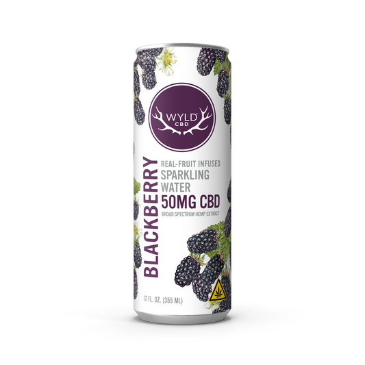 Wyld CBD Blackberry Sparkling Water with 50mg of CBD in a 12 oz. can.