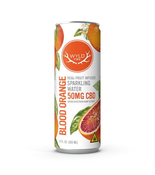 Wyld CBD Blood Orange Sparkling Water with 50mg of CBD in a 12 ounce can.