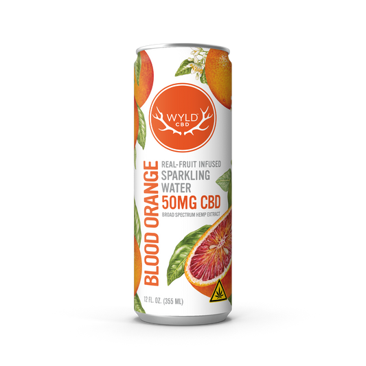 Wyld CBD Blood Orange Sparkling Water with 50mg of CBD in a 12 ounce can.