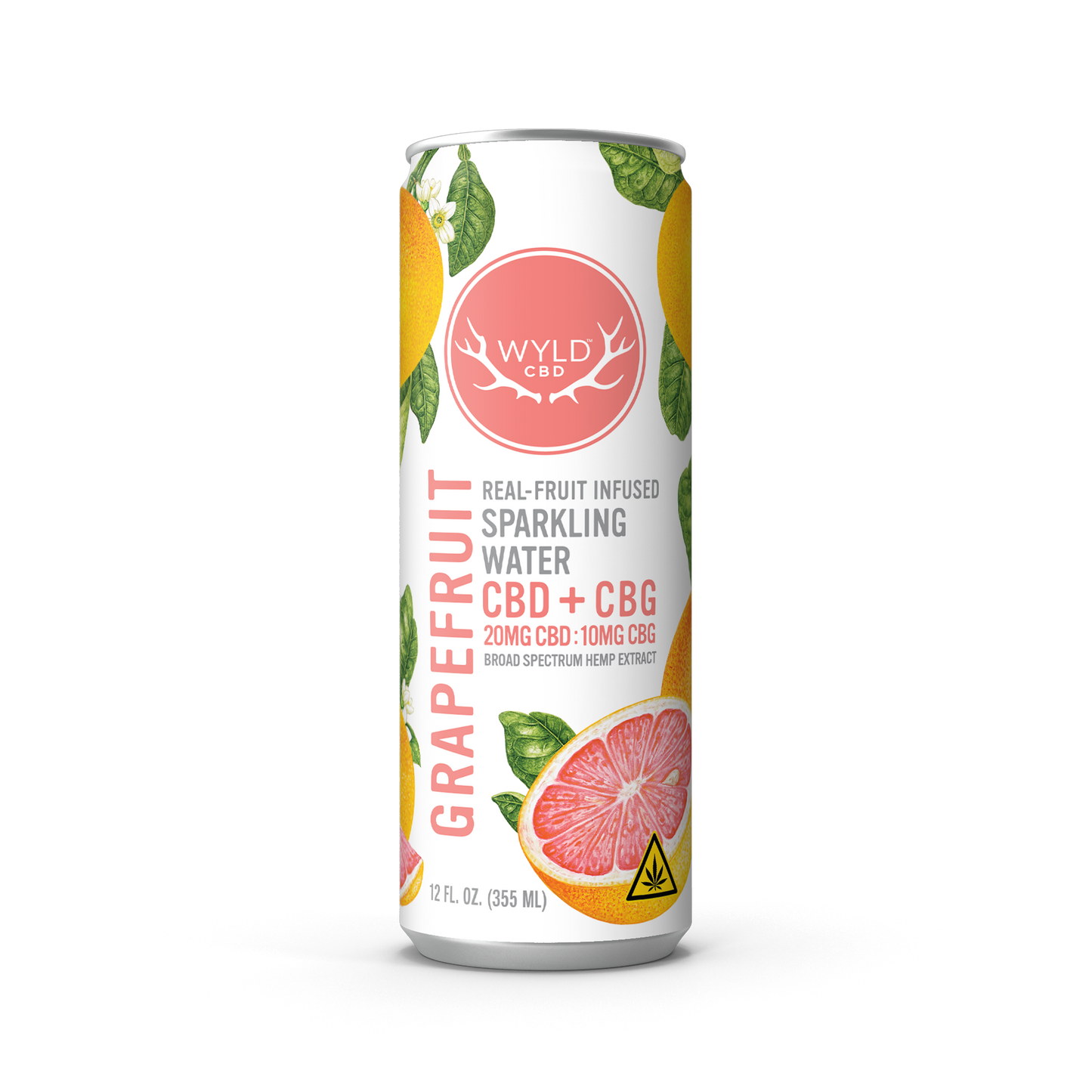Wyld CBD Grapefruit Sparkling Water with CBD and CBG in a 12 fluid ounce can. 