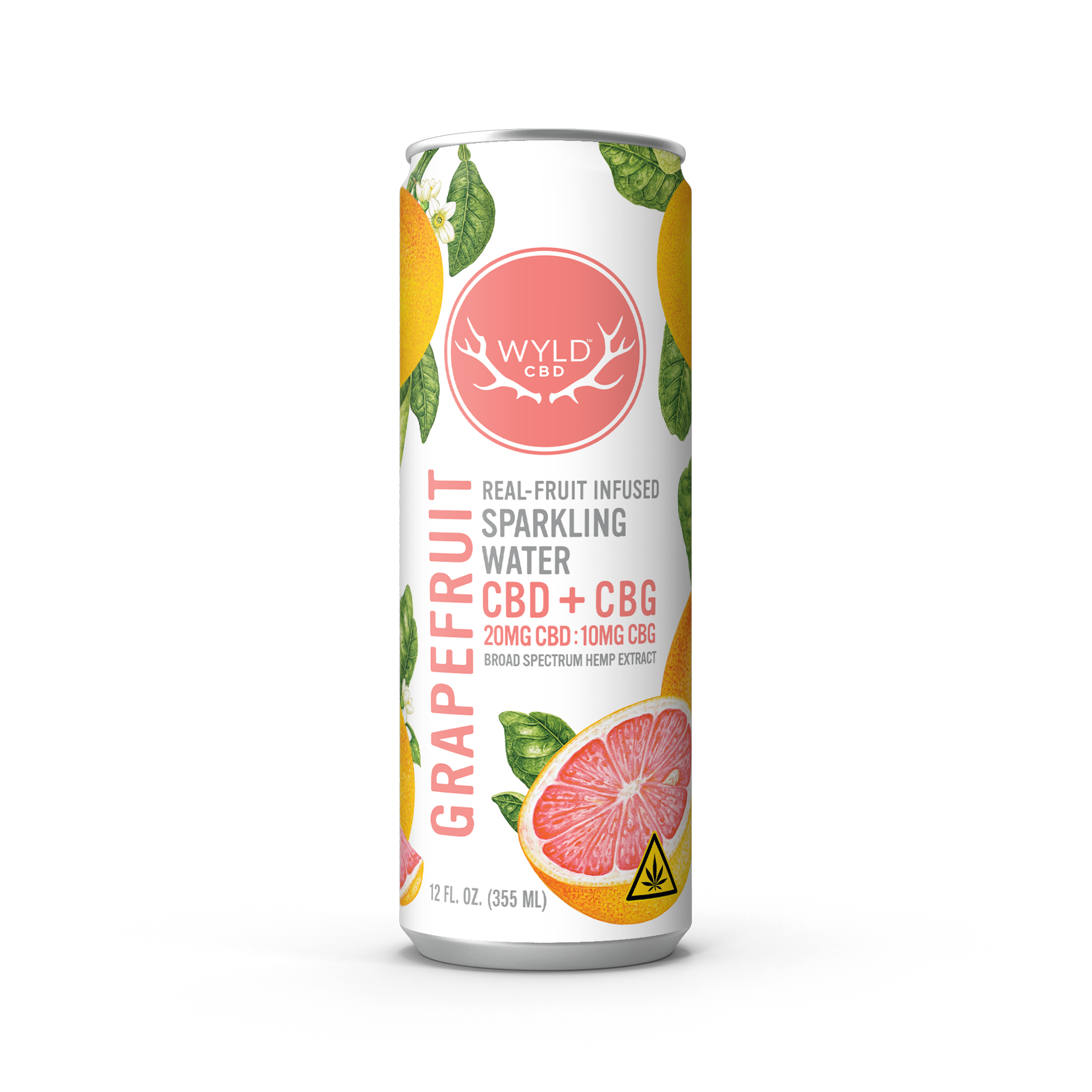 Wyld CBD Grapefruit Sparkling Water with CBD and CBG in a 12 fluid ounce can. 
