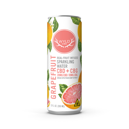 Wyld CBD Grapefruit Sparkling Water with CBD and CBG in a 12 fluid ounce can. 