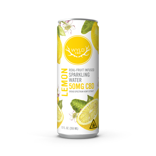 Wyld Lemon Sparkling Water with 50mg of CBD in a 12 ounce can.
