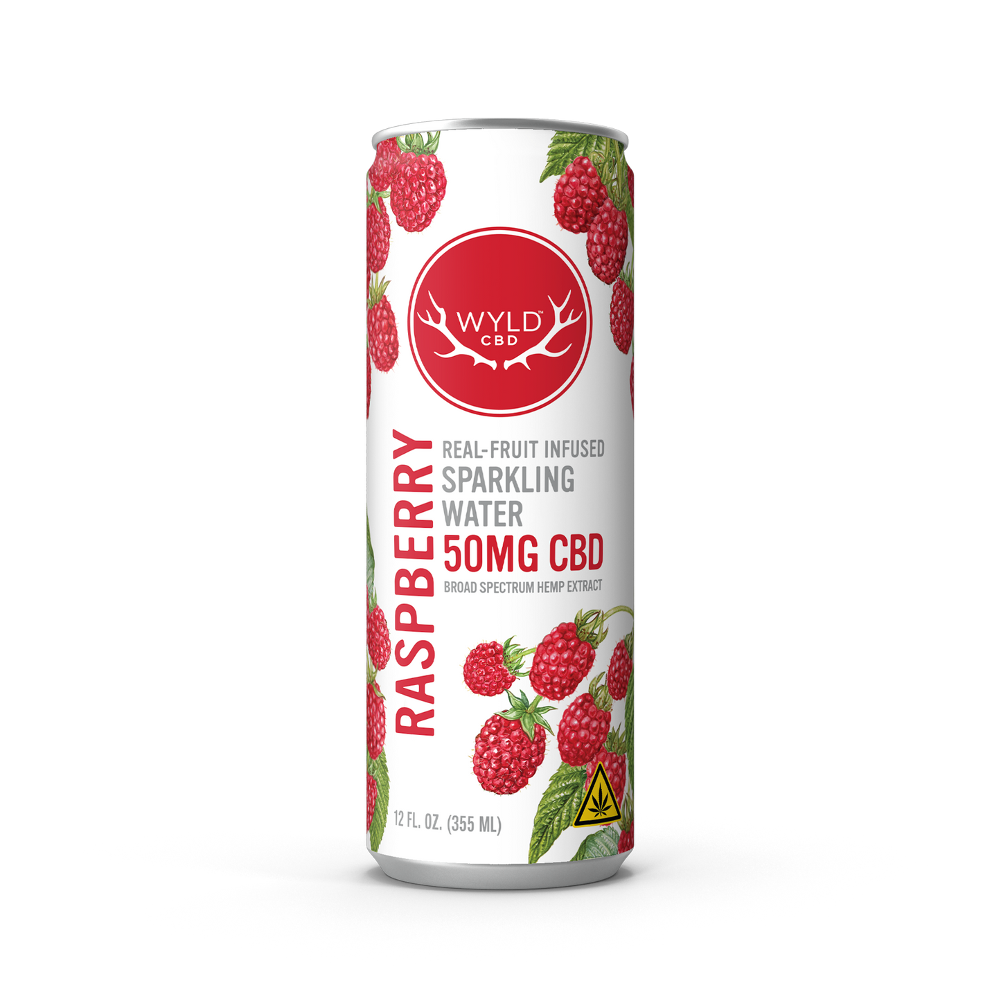 Wyld Raspberry Sparkling Water with 50mg of CBD in a 12 ounce can.