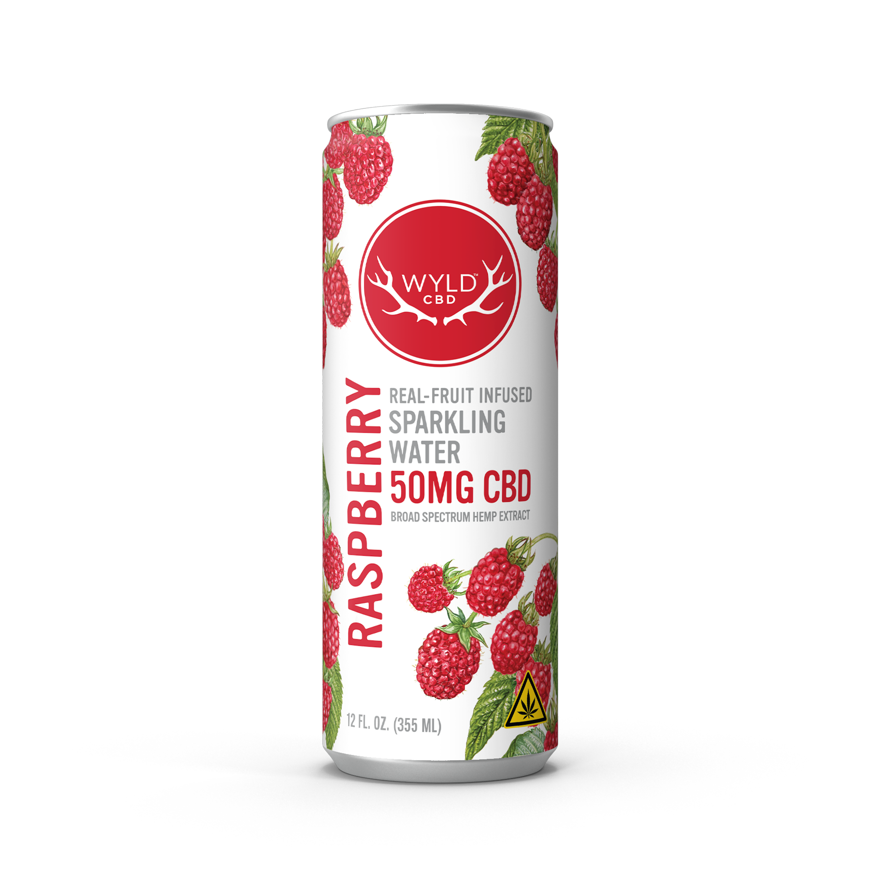Wyld Raspberry Sparkling Water with 50mg of CBD in a 12 ounce can.