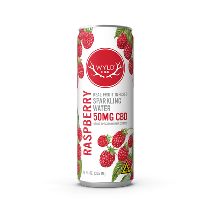 Wyld Raspberry Sparkling Water with 50mg of CBD in a 12 ounce can.